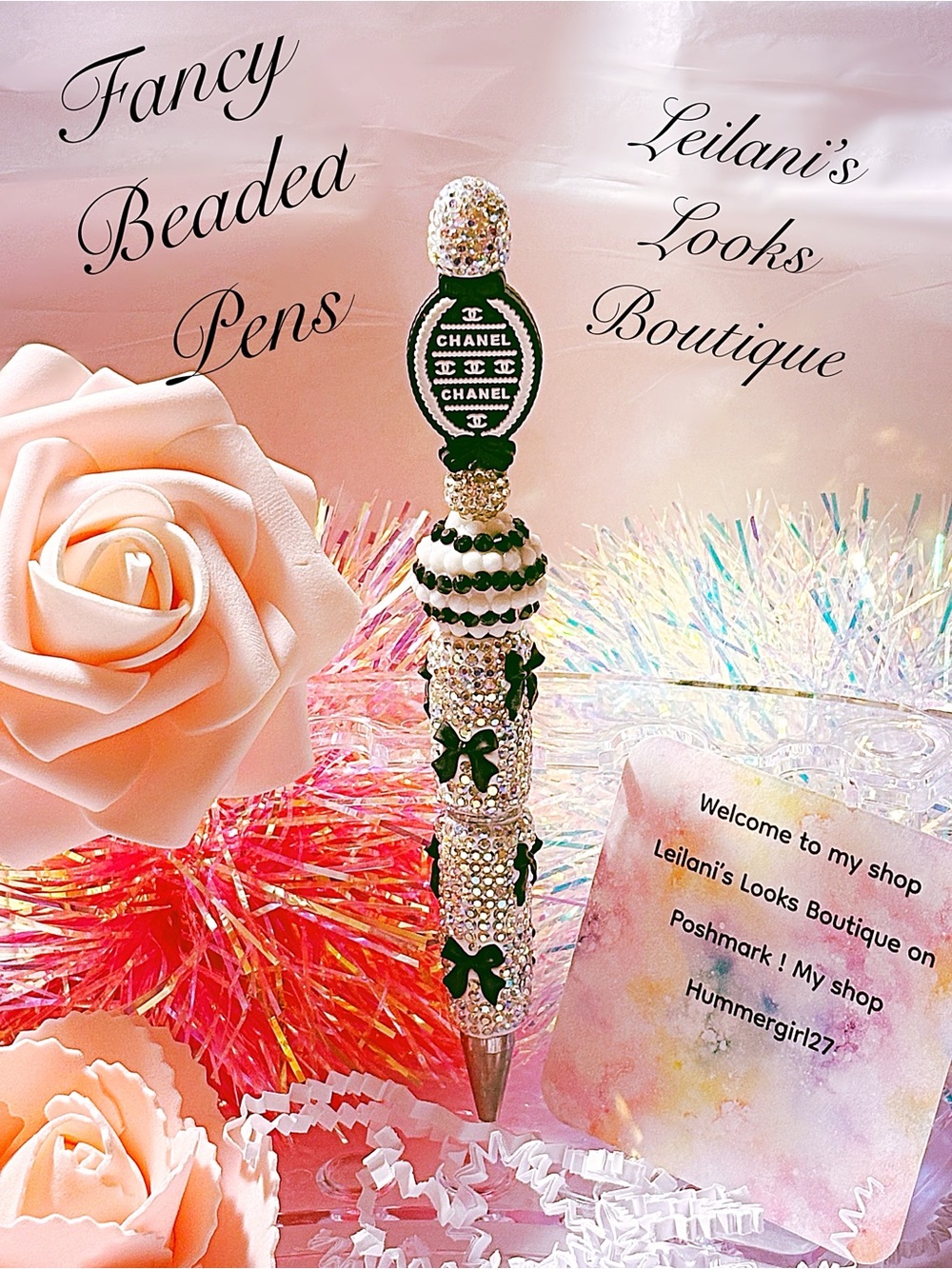 Fancy beaded Pen/gifts/black beads/black mirror focal bead/